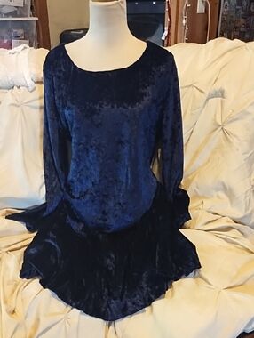 Navy Blue Crush Velvet Long Sleeve Dress
